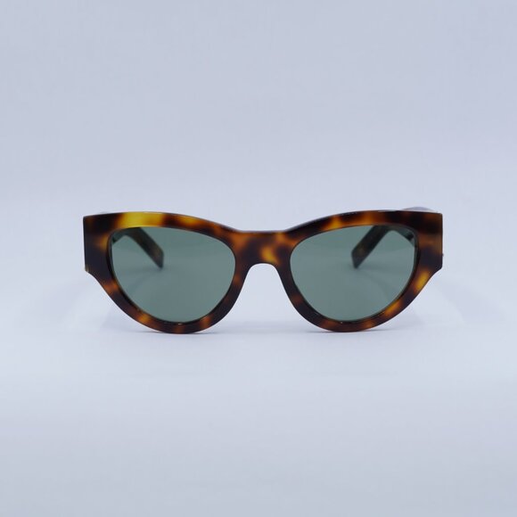 Saint Laurent SLM94 003 Sunglasses Havana Cat Eye Frame, Green Lenses